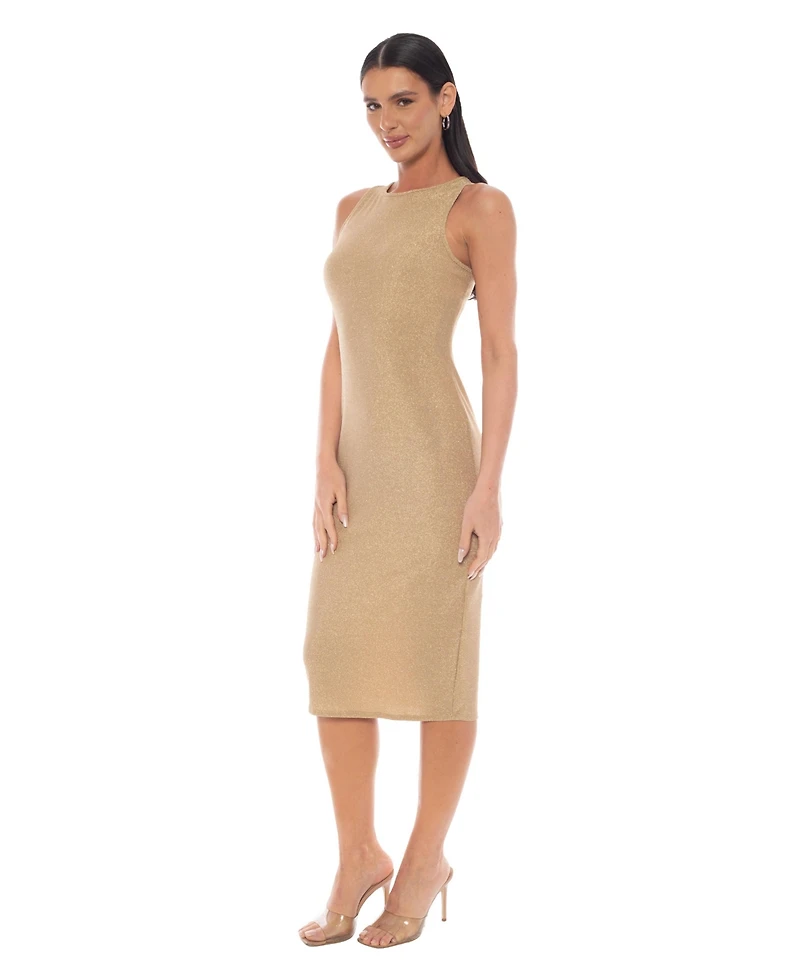 Bebe Women's Racer Neck Milan Metallic Maxi Dress