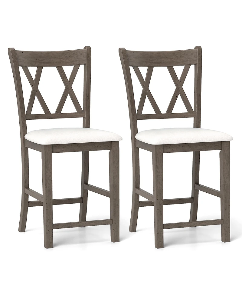 Gymax 2PCS Bar Stools 24''Counter Height Stools w/ Linen Fabric Upholstered Seat