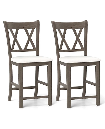 Gymax 2PCS Bar Stools 24''Counter Height Stools w/ Linen Fabric Upholstered Seat