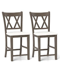 Gymax 2PCS Bar Stools 24''Counter Height Stools w/ Linen Fabric Upholstered Seat