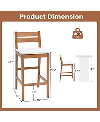 Gymax Patio Eucalyptus Wood Bar Stools Set of 2 Outdoor Bar Height Patio Chairs w/ Cushions
