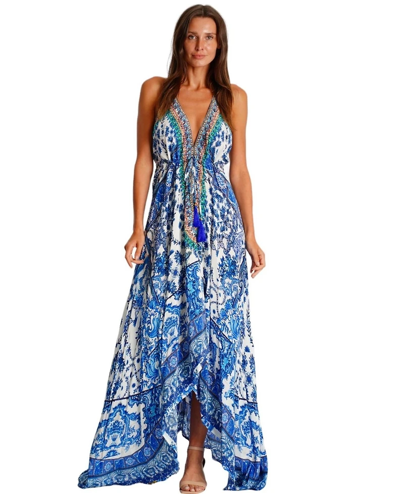 La Moda Clothing Women's Maxi Halterneck Dress