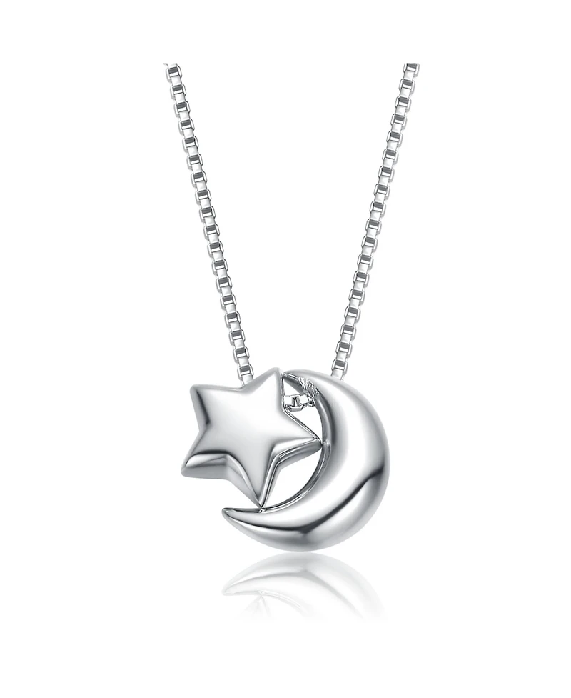 Kids White Gold Plated Star and Crescent Moon Pendant Necklace