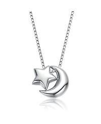 Kids White Gold Plated Star and Crescent Moon Pendant Necklace