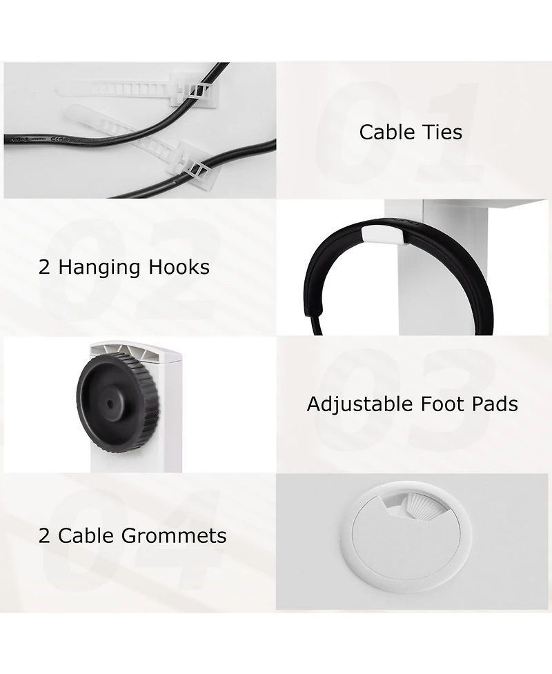 Electric Standing Desk with 3 Memory Height Settings and 2 Hanging Hooks & Cable Management