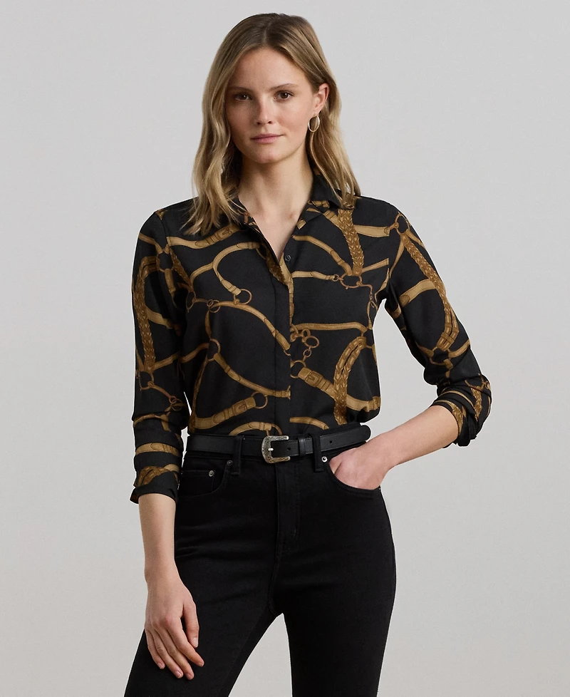 Lauren Ralph Women's Classic-Fit Belting-Print Crepe Shirt