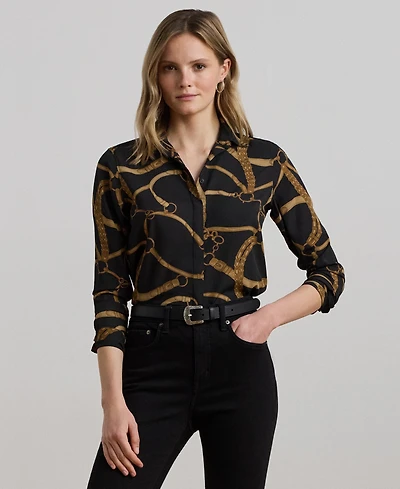 Lauren Ralph Women's Classic-Fit Belting-Print Crepe Shirt