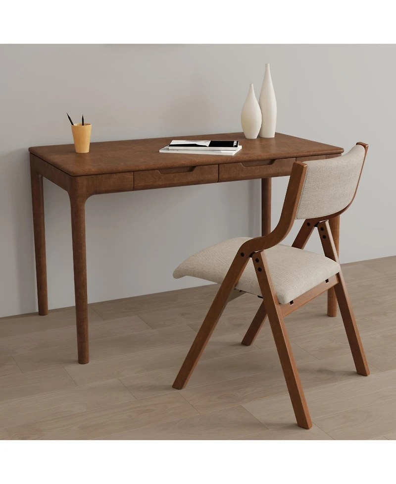 Streamdale Folding Dining Chairs 2-Pack - Cream Taupe/Walnut