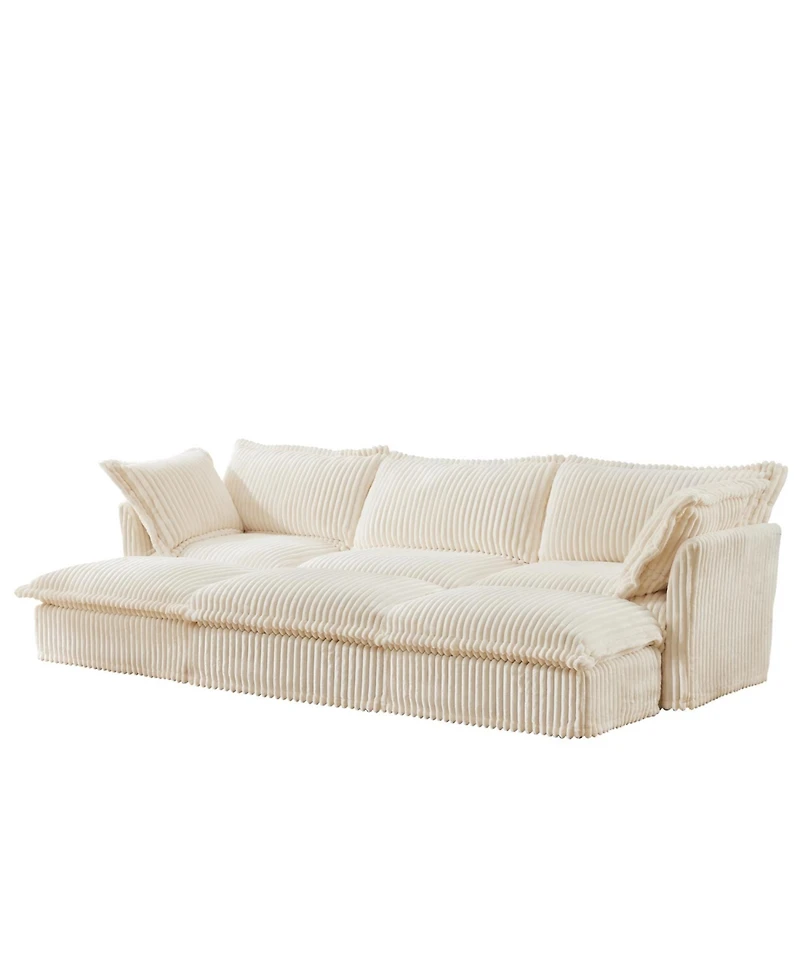 Streamdale Cream Corduroy 3-Seat Sofa with Ottomans & Sleeper