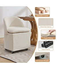 Streamdale Furniture Set of 2 Chenille Fabric Dining Chairs With Universal Wheels