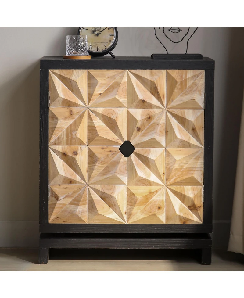 Streamdale 3D Geometric Carved Double-Door Cabinet