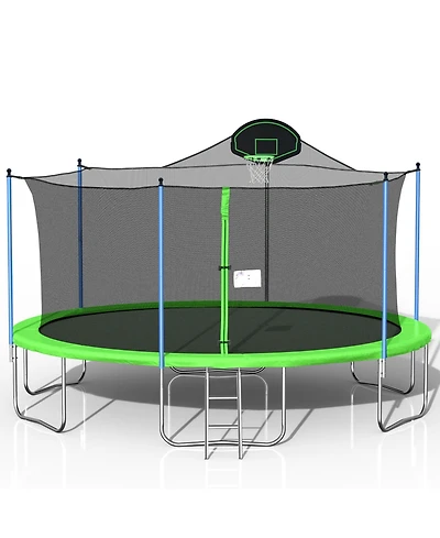 16FT Trampoline with Safety Enclosure Net, Basketball Hoop and Ladder, Large-Scale Trampoline for Kids/Adluts Family Jumping Outdoor Workout