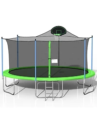 16FT Trampoline with Safety Enclosure Net, Basketball Hoop and Ladder, Large-Scale Trampoline for Kids/Adluts Family Jumping Outdoor Workout