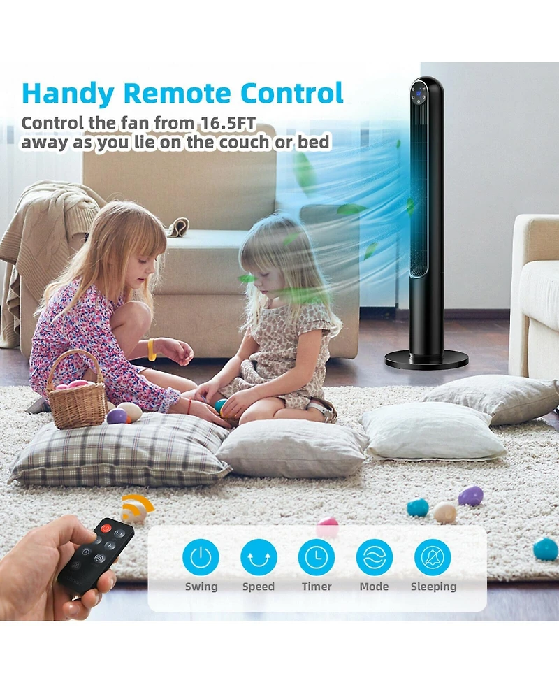 42 Inch 80 Degree Tower Fan with Smart Display Panel and Remote Control