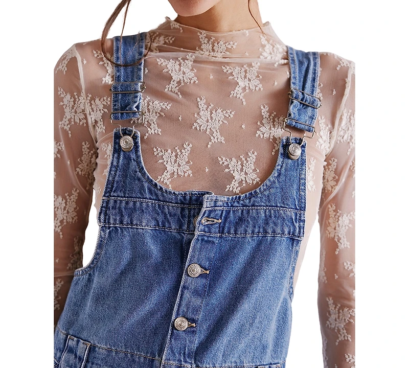 Free People Women's Edie Denim Cotton Overalls Dress