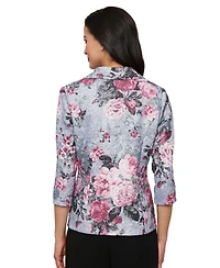 Alex Evenings Petite 3/4-Sleeve Printed Jacquard Jacket