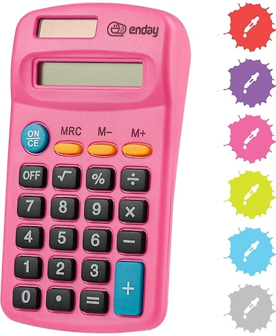 Calculator Pink, Basic Small Solar and Battery Operated, Large Display Four Function, Auto Powered Handheld School Kids, 1 Pk –