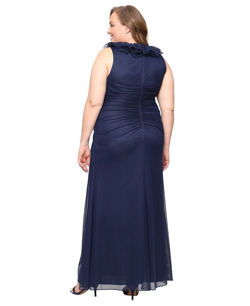 Alex Evenings Plus V-Neck Mesh A-Line Dress