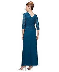 Alex Evenings Women's Sequin Embellished Lace Top Gown