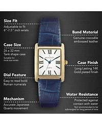 Peugeot Women's Tank Watch Roman Dial Blue Leather Strap