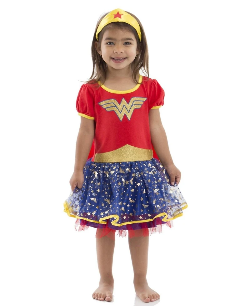 Justice League Wonder Woman Girls Cosplay Tulle Costume Dress Cape and Headband Infant to Big Kid