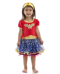 Justice League Wonder Woman Girls Cosplay Tulle Costume Dress Cape and Headband Infant to Big Kid