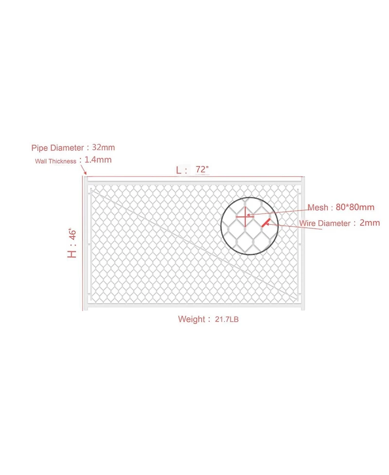 Adjustable Chain Link Walk Gate Kit with Round Corner Frame, Fit-Right, 3.8'H