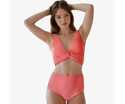 Calypsa Women's Emery 2-Piece Wrap Style Swim Set With Reversible Top and High-Waisted Bottom