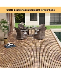 30 Pcs Yellow Acacia Deck Tiles - 12" x 12" Striped Outdoor Flooring