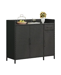 Wicker Outdoor Storage Cabinet & Bar Table Combo