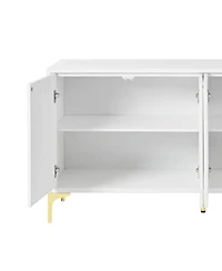 White Wood Buffet Cabinet with Carved Doors & Storage