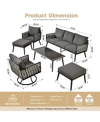Xizzi 6-Priece Outdoor Patio Set with All-Weather Polyester Rope, Conversation Sofa for Backyard Deck Soft Cushions,Ottomans and Glass Coffee