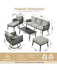 Xizzi 6-Priece Outdoor Patio Set with All-Weather Polyester Rope, Conversation Sofa for Backyard Deck Soft Cushions,Ottomans and Glass Coffee