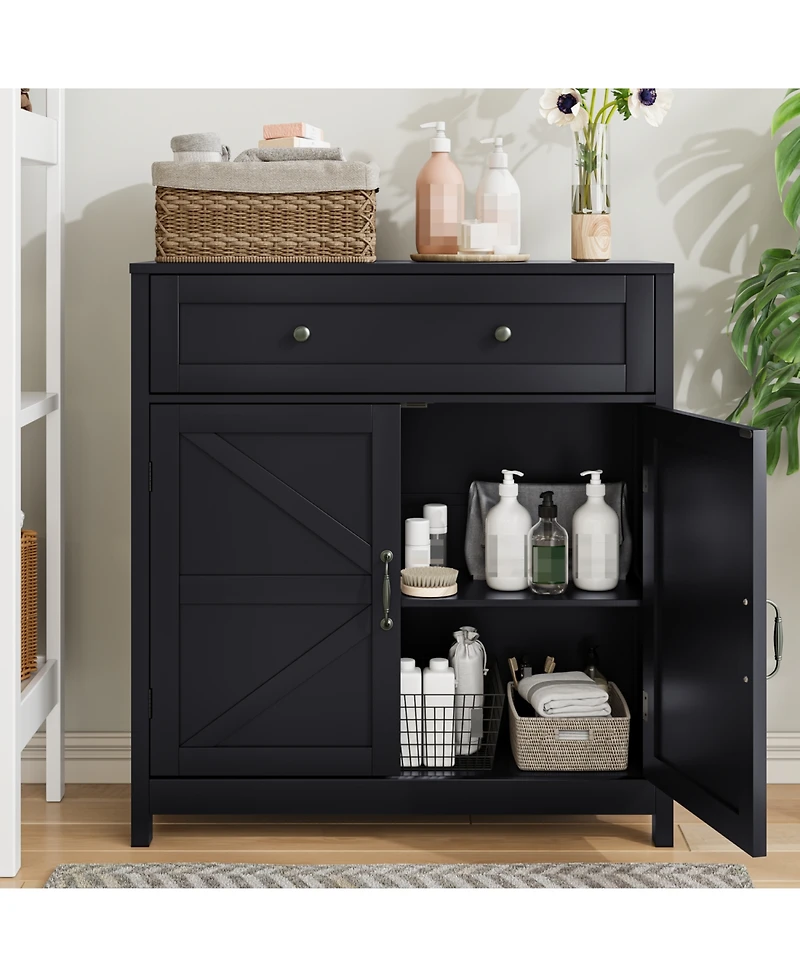 Farmhouse Buffet Cabinet with Barn Door - Black