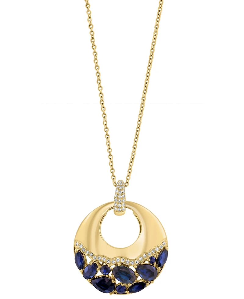 Effy Sapphire (2-1/3 ct. t.w.) & Diamond (1/6 ct. t.w.) 18" Pendant Necklace in 14k Yellow Gold