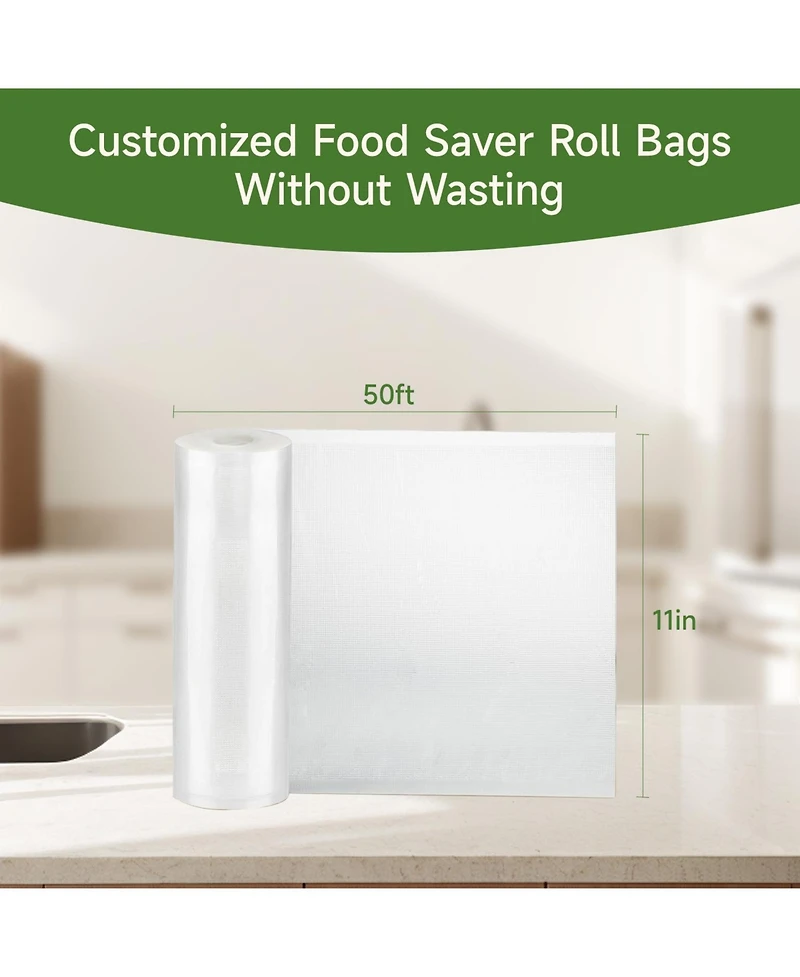 Bonsenkitchen Vacuum Sealer Bags, 11 in x 50 ft Rolls 2 Pack Seal Bags for Food Storage Saver, Bpa Free, Commercial Grade Textured Food Roll Bags, Cus