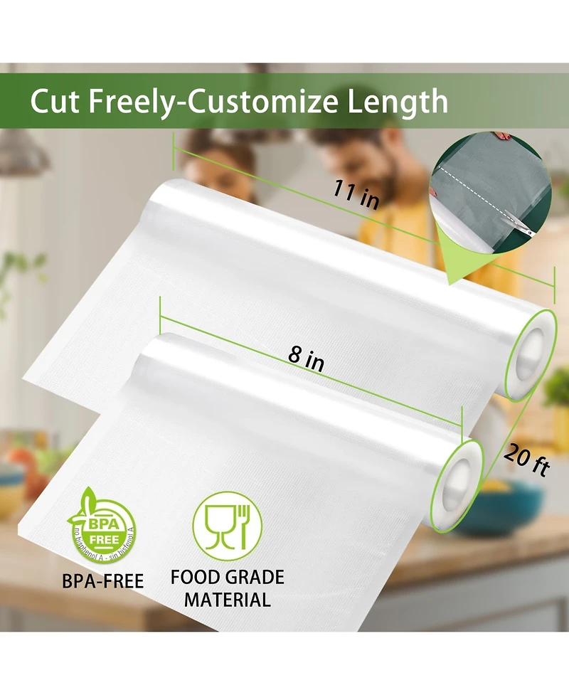 Bonsenkitchen Vacuum Sealer Rolls Bags, 6 Pack 3 Rolls 11" x 20' + 3 Rolls 8" x 20' Commercial Grade Bpa Free Bag Rolls, Durable Customized