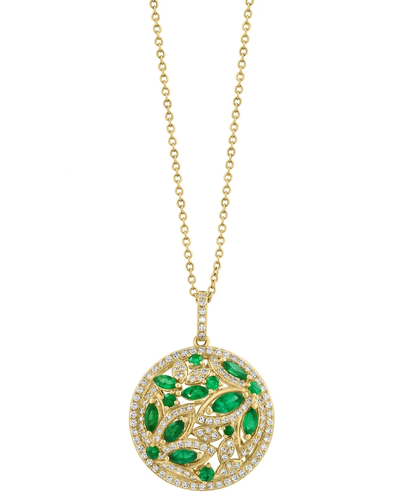 Effy Emerald (1 ct. t.w.) & Diamond (1/20 ct. t.w.) 18" Pendant Necklace in 14k Yellow Gold