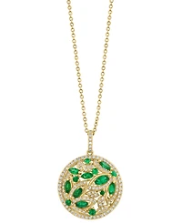Effy Emerald (1 ct. t.w.) & Diamond (1/20 ct. t.w.) 18" Pendant Necklace in 14k Yellow Gold