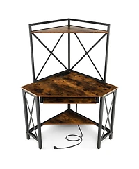 Space-Saving Computer Desk with with Hutch and Keyboard Tray
