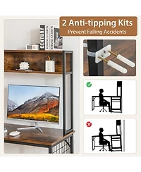 L-shaped Desk with Power Outlet Hutch