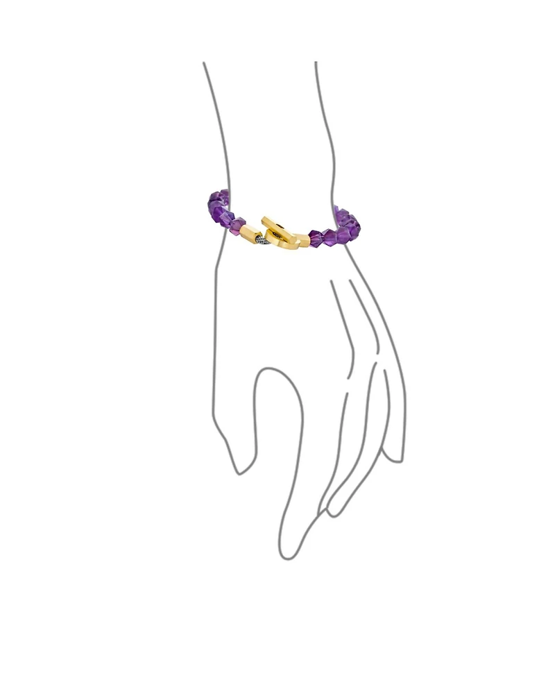 Bling Jewelry Boho Handmade Round Faceted Natural Stone 8MM Ball Bead Stacking Bracelet Gold Tone Stainless Steel