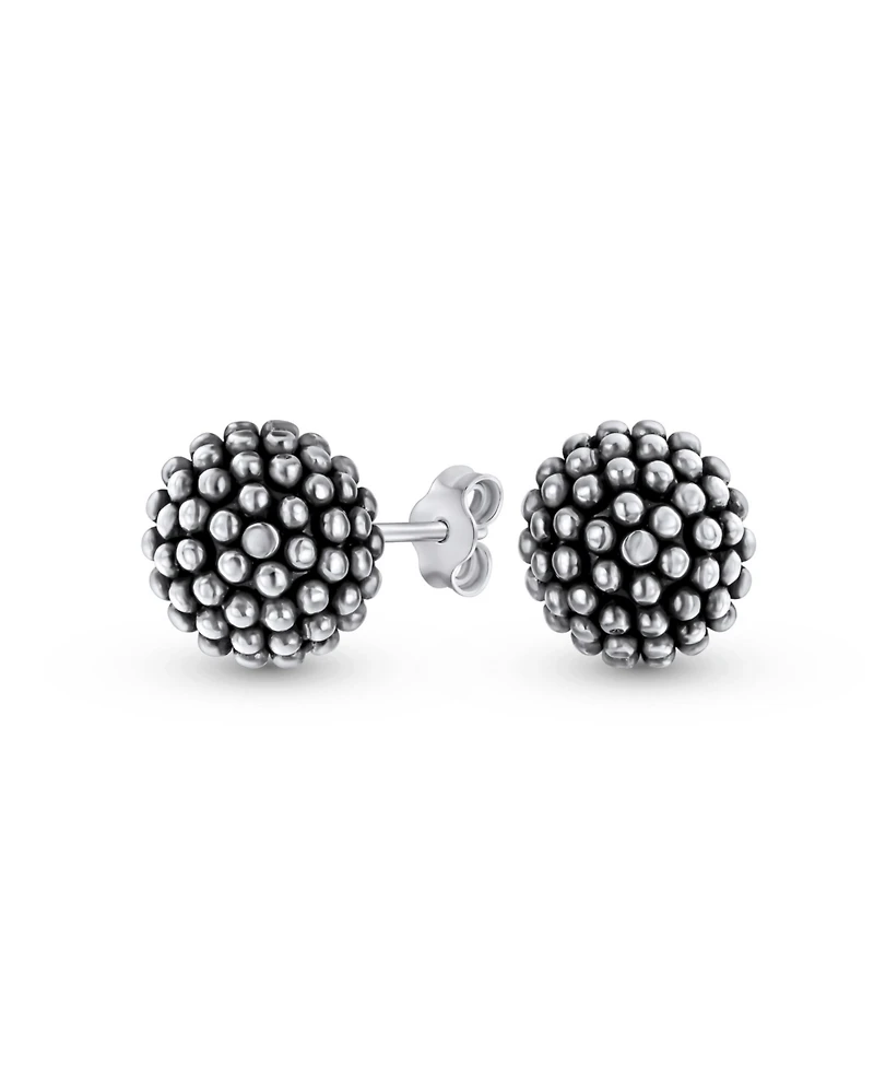 Bling Jewelry Traditional 10MM Caviar Drop Ball Earrings in Oxidized Sterling Silver