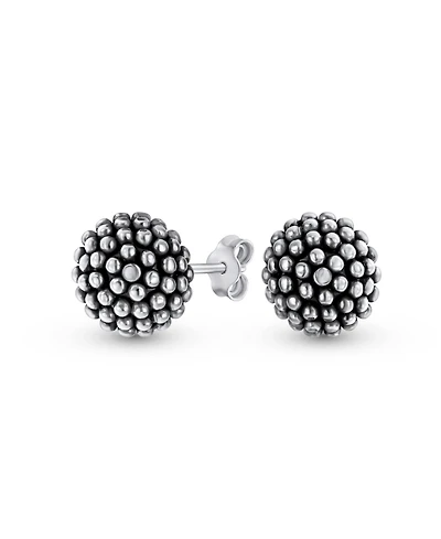 Bling Jewelry Traditional 10MM Caviar Drop Ball Earrings in Oxidized Sterling Silver