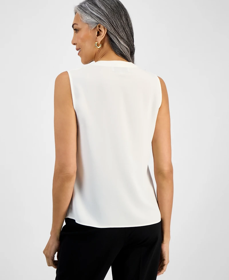 Kasper Petite Sleeveless Ruffle-Neck Blouse