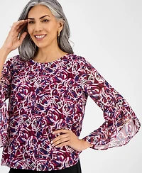 Kasper Women's Printed Ruffle-Sleeve Blouse, Regular & Petite