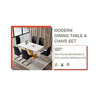Streamdale Tempered Glass and Pu Material Dining Set with Arched Gold Legs