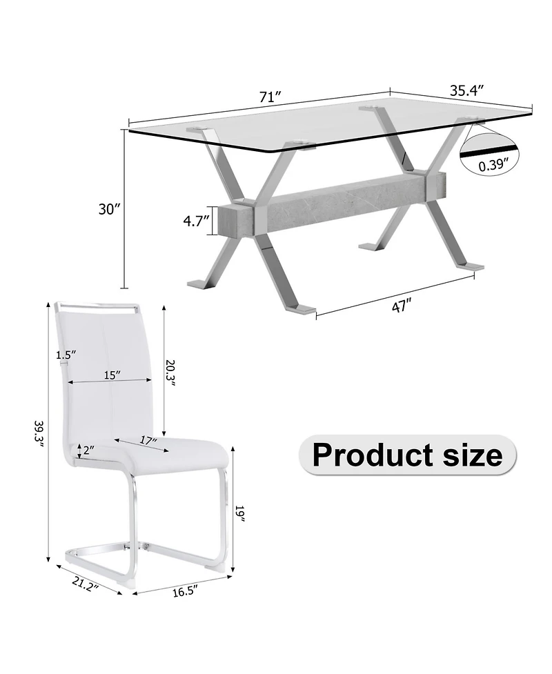 Streamdale Elegant Glass Dining Set with 6 Pu Chairs (71" x 35.4")