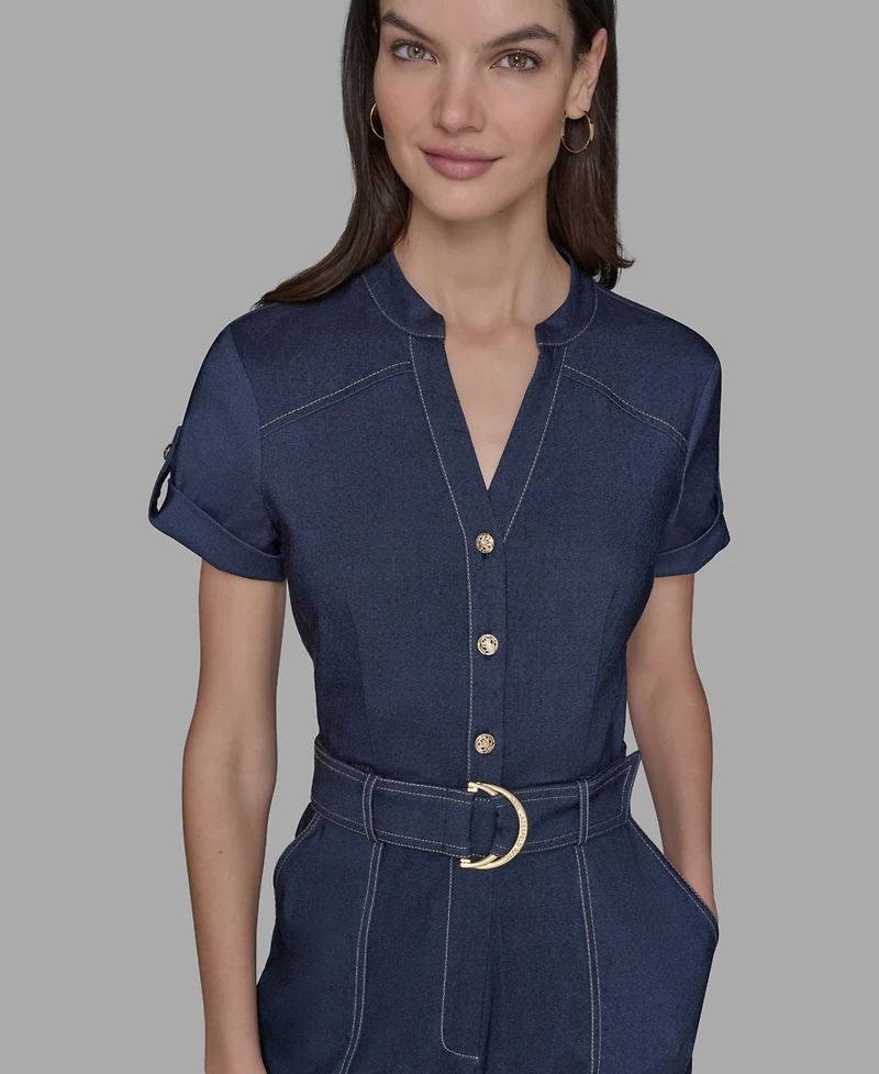 Karl Lagerfeld Paris Women's V-neck Denim Millennium Jumpsuit