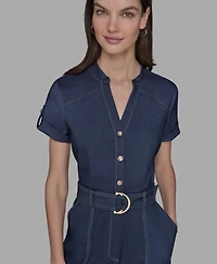 Karl Lagerfeld Paris Women's V-neck Denim Millennium Jumpsuit